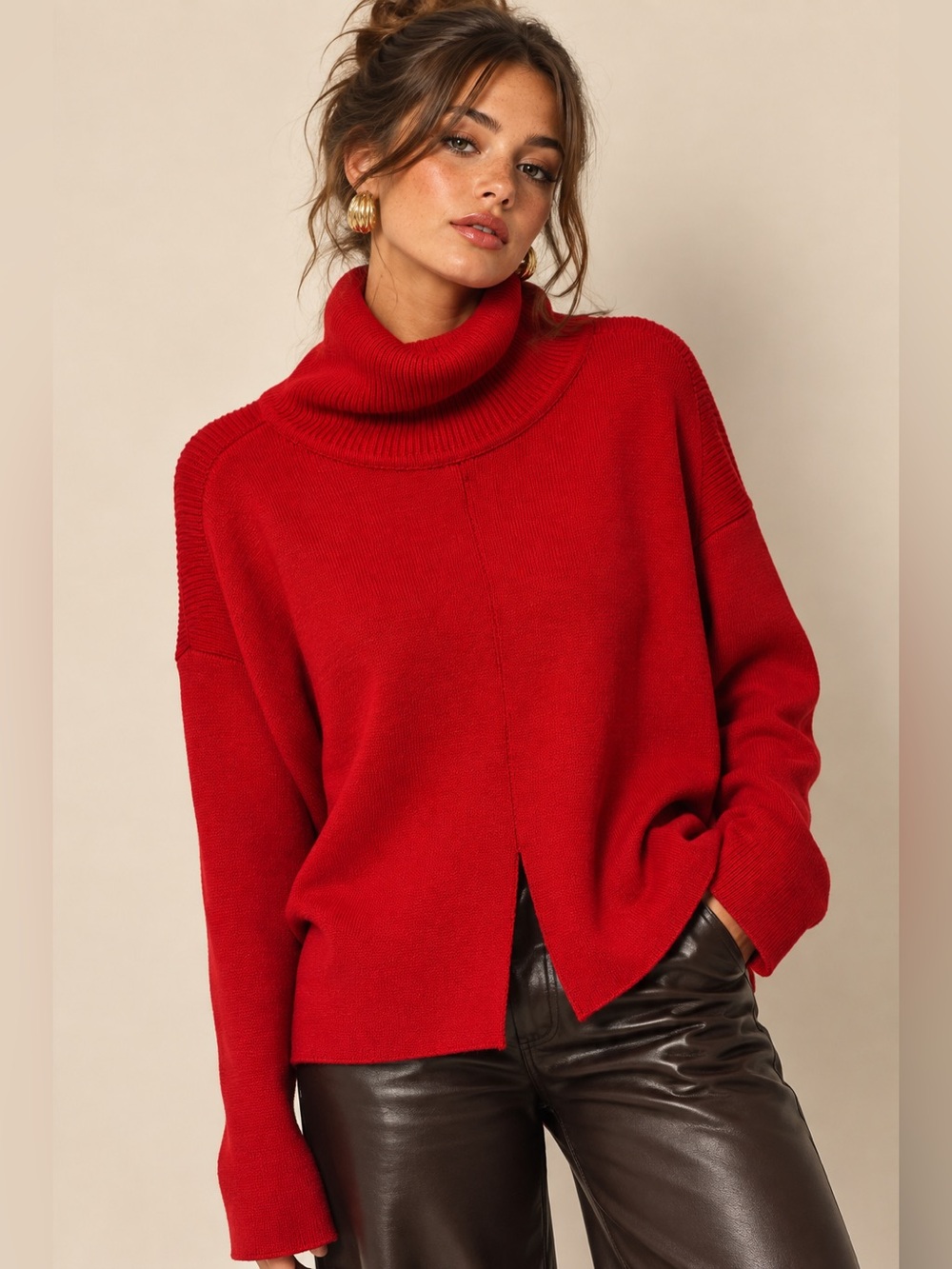Vintage Ivan Grundahl Linea S Merino Wool Red Cowl Neck Oversized Sweater M